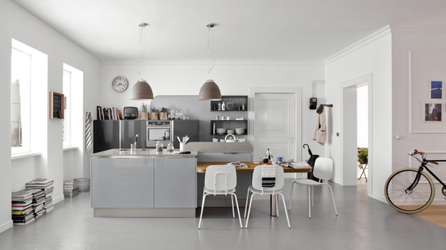Veneta Cucine – Cucina Carrera.Go Grigio Metallo Lucido 816, Grigio Vulcano lucido 822