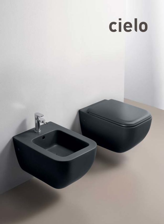WC e bidet sospesi in finitura Basalto