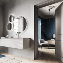 Mobile sospeso in rovere laccato bianco