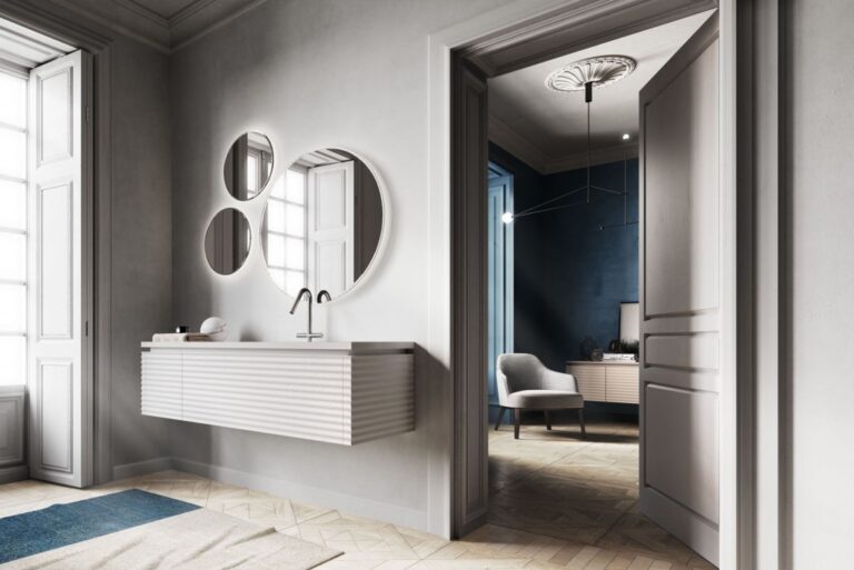 Mobile sospeso in rovere laccato bianco