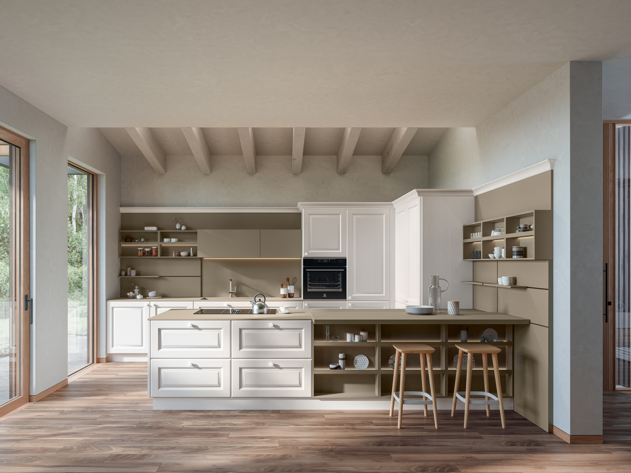 02_Zona living con cucina integrata_ stile nordico